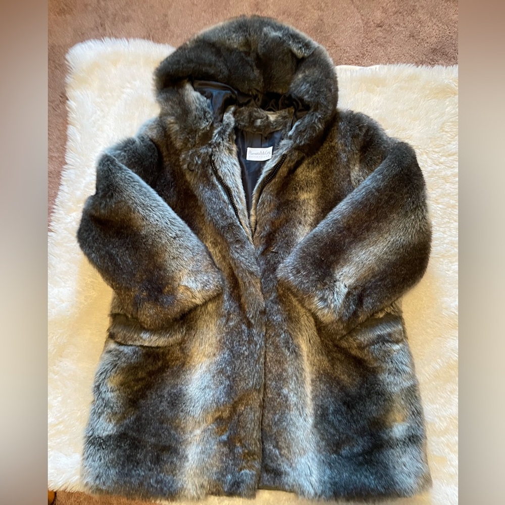 Pamela McCoy Wolf  Faux Fur Coat with Hood
